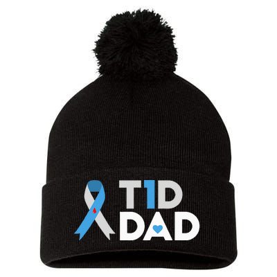 T1D Dad  Diabetes Awareness Type 1 Father Insulin Pom Pom 12in Knit Beanie