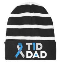 T1D Dad  Diabetes Awareness Type 1 Father Insulin Striped Beanie with Solid Band