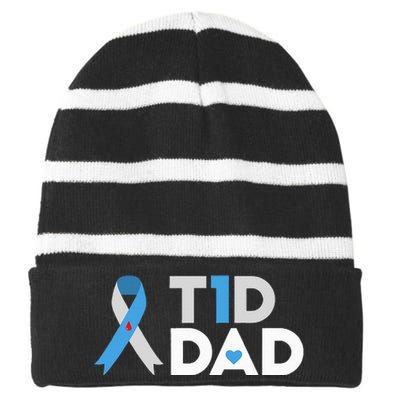 T1D Dad  Diabetes Awareness Type 1 Father Insulin Striped Beanie with Solid Band