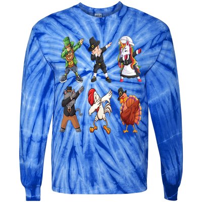 Turkey Dabbing Dance: A Hilarious Thanksgiving Cute Gift Tie-Dye Long Sleeve Shirt