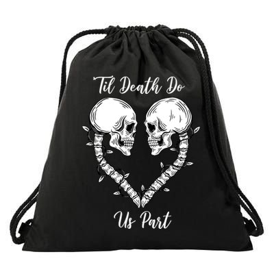 Til Death Do Us Part Skeleton Heart Drawstring Bag