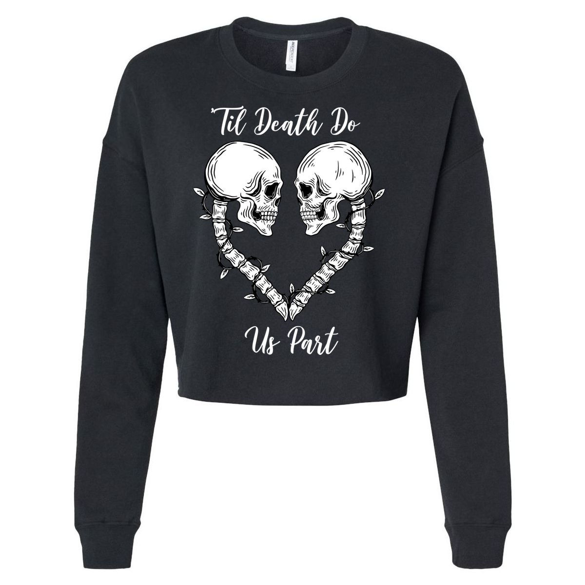 Til Death Do Us Part Skeleton Heart Cropped Pullover Crew