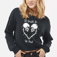 Til Death Do Us Part Skeleton Heart Cropped Pullover Crew