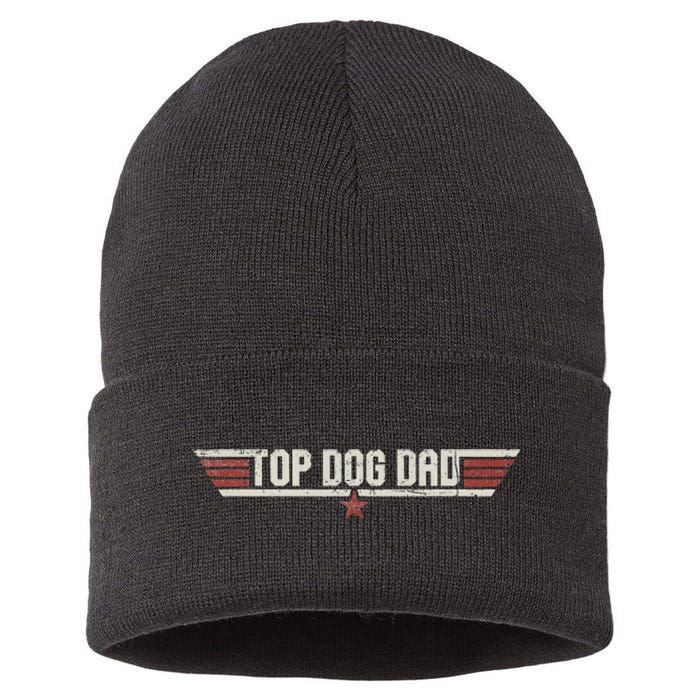 Top Dog Dad Funny Vintage 80's Gift Dog Father Father's Day Sustainable Knit Beanie