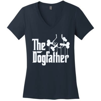 The Dogfather Dog Dad Fathers Day Gift Dog Lover Paw Dog Fathers Women's V-Neck T-Shirt