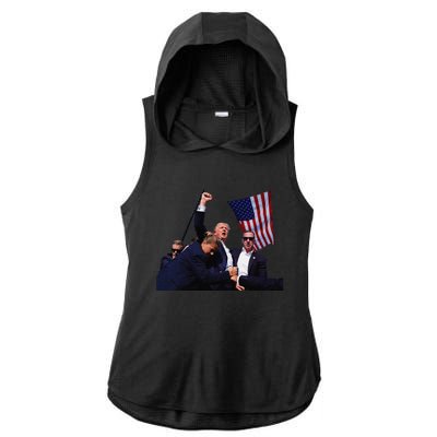 Trump Defiant Determined Postassassination Attempt Ladies PosiCharge Tri-Blend Wicking Draft Hoodie Tank