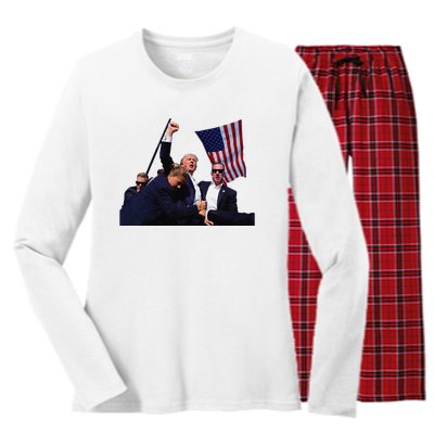 Trump Defiant Determined Postassassination Attempt Women's Long Sleeve Flannel Pajama Set 