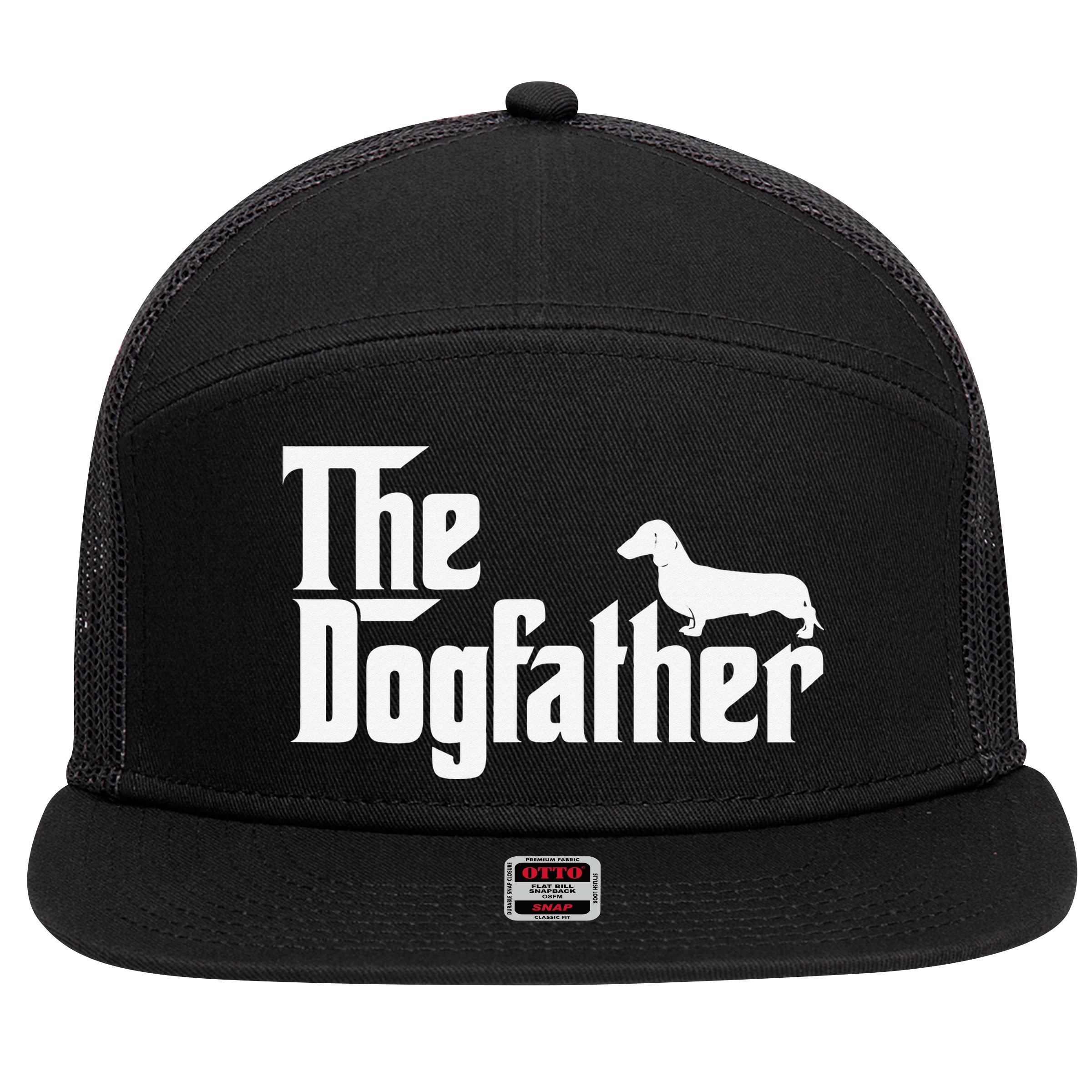 The Dogfather Dachshund Father Funny Dog Lover 7 Panel Mesh Trucker Snapback Hat