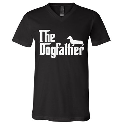 The Dogfather Dachshund Father Funny Dog Lover V-Neck T-Shirt