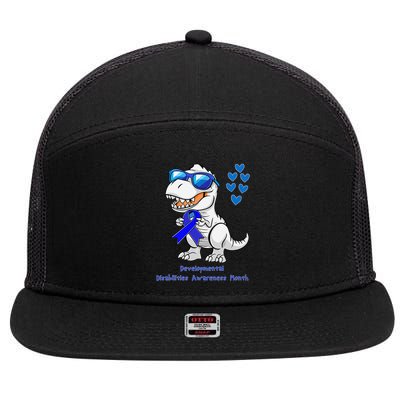T-rex Dinosaur Developmental Disabilities Awareness Month 7 Panel Mesh Trucker Snapback Hat