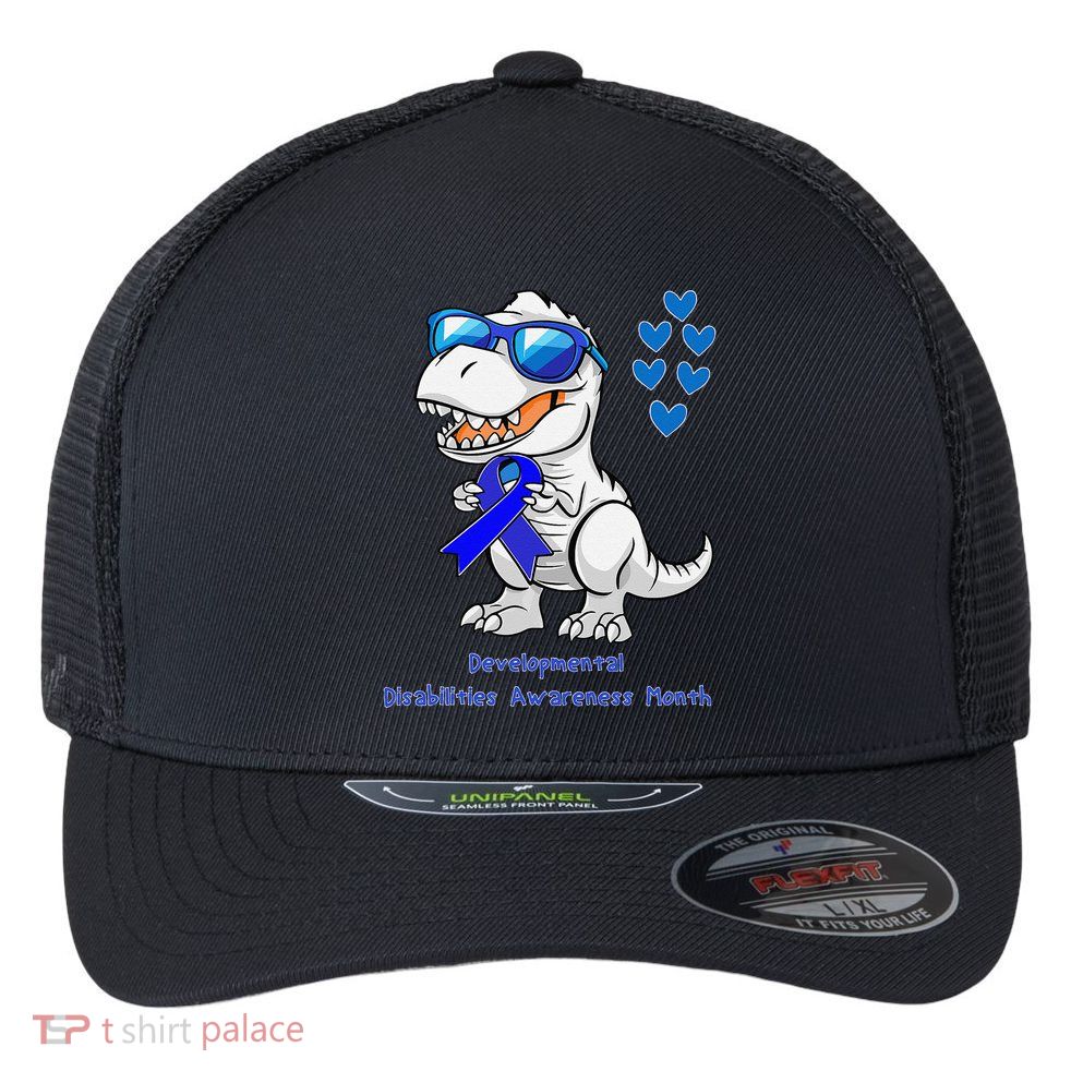 T-rex Dinosaur Developmental Disabilities Awareness Month Flexfit Unipanel Trucker Cap