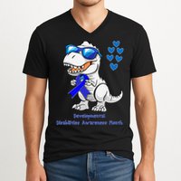 T-rex Dinosaur Developmental Disabilities Awareness Month V-Neck T-Shirt