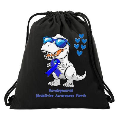 T-rex Dinosaur Developmental Disabilities Awareness Month Drawstring Bag