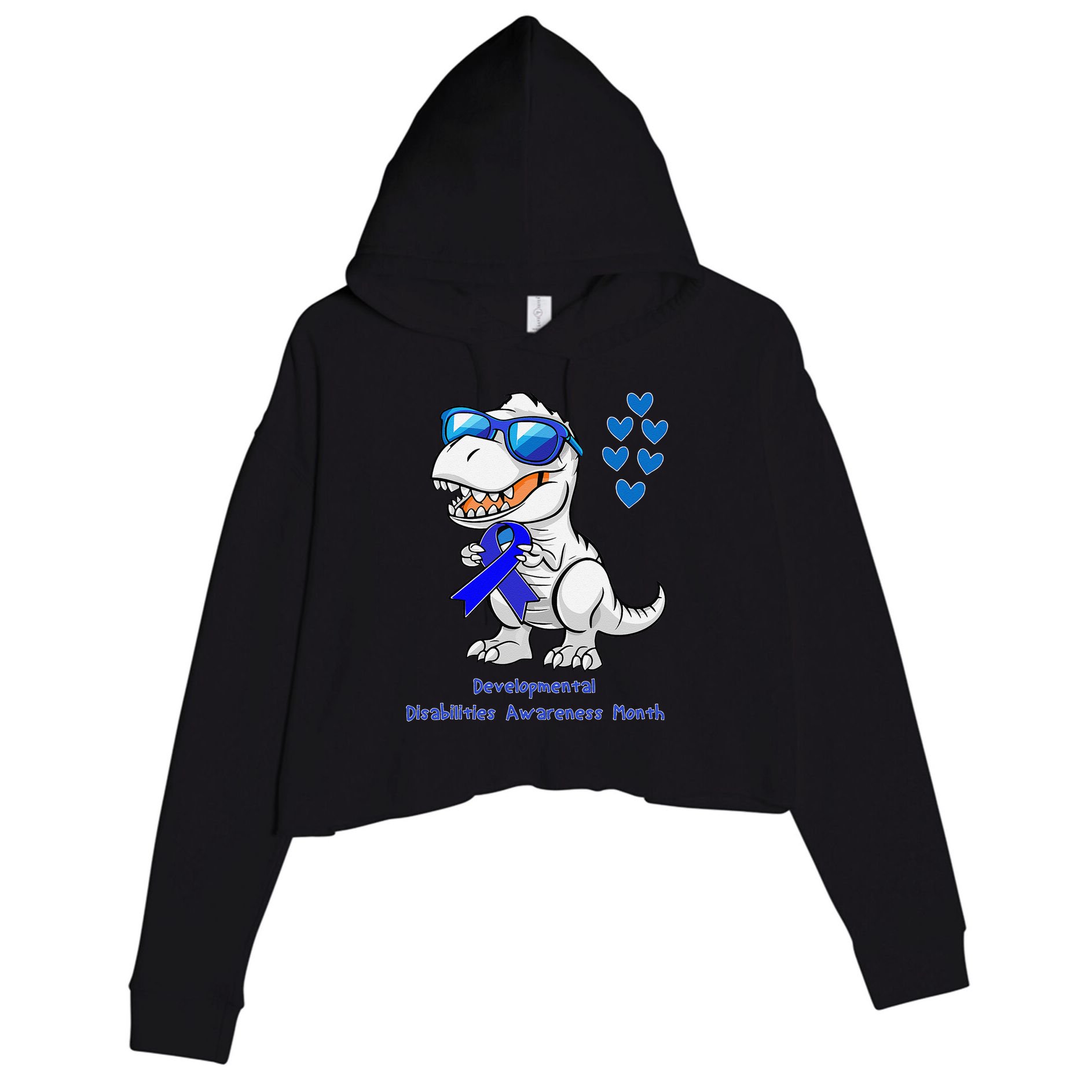 T-rex Dinosaur Developmental Disabilities Awareness Month Crop Fleece Hoodie