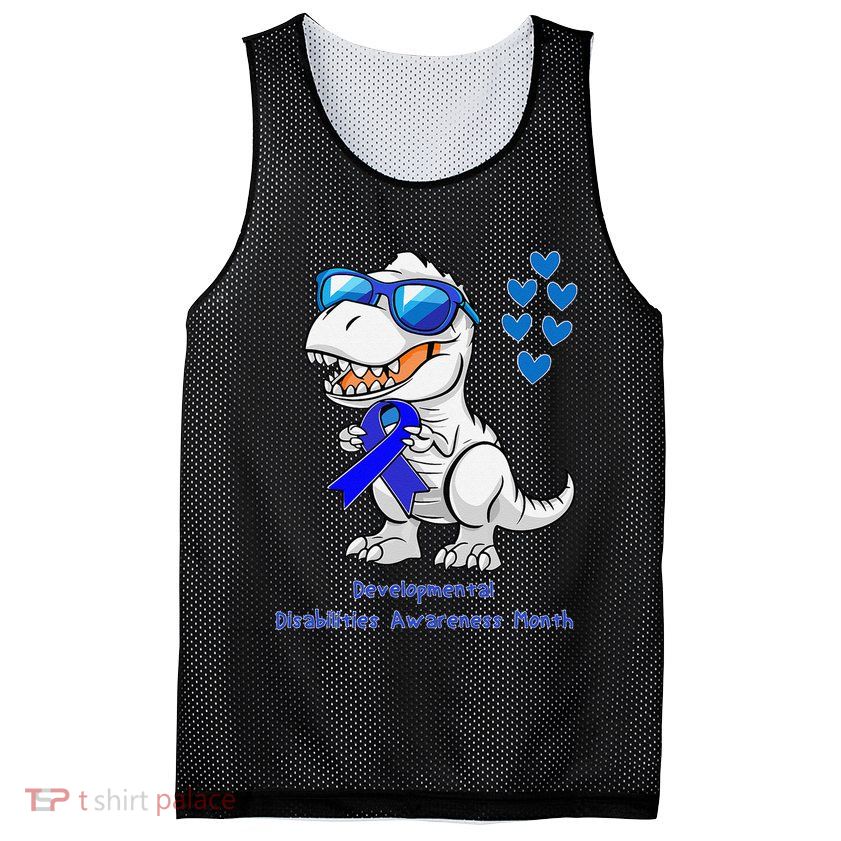 T-rex Dinosaur Developmental Disabilities Awareness Month Mesh Reversible Basketball Jersey Tank