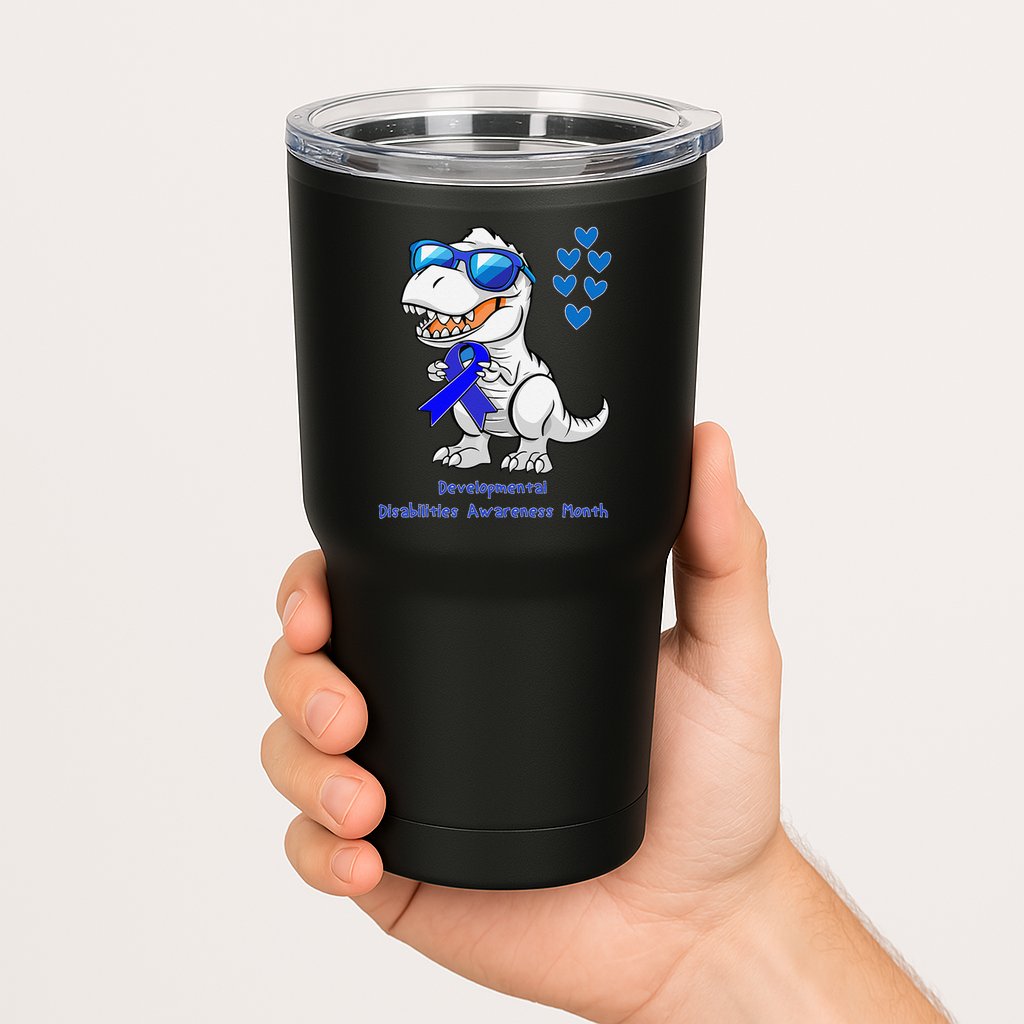 T-rex Dinosaur Developmental Disabilities Awareness Month Tumbler