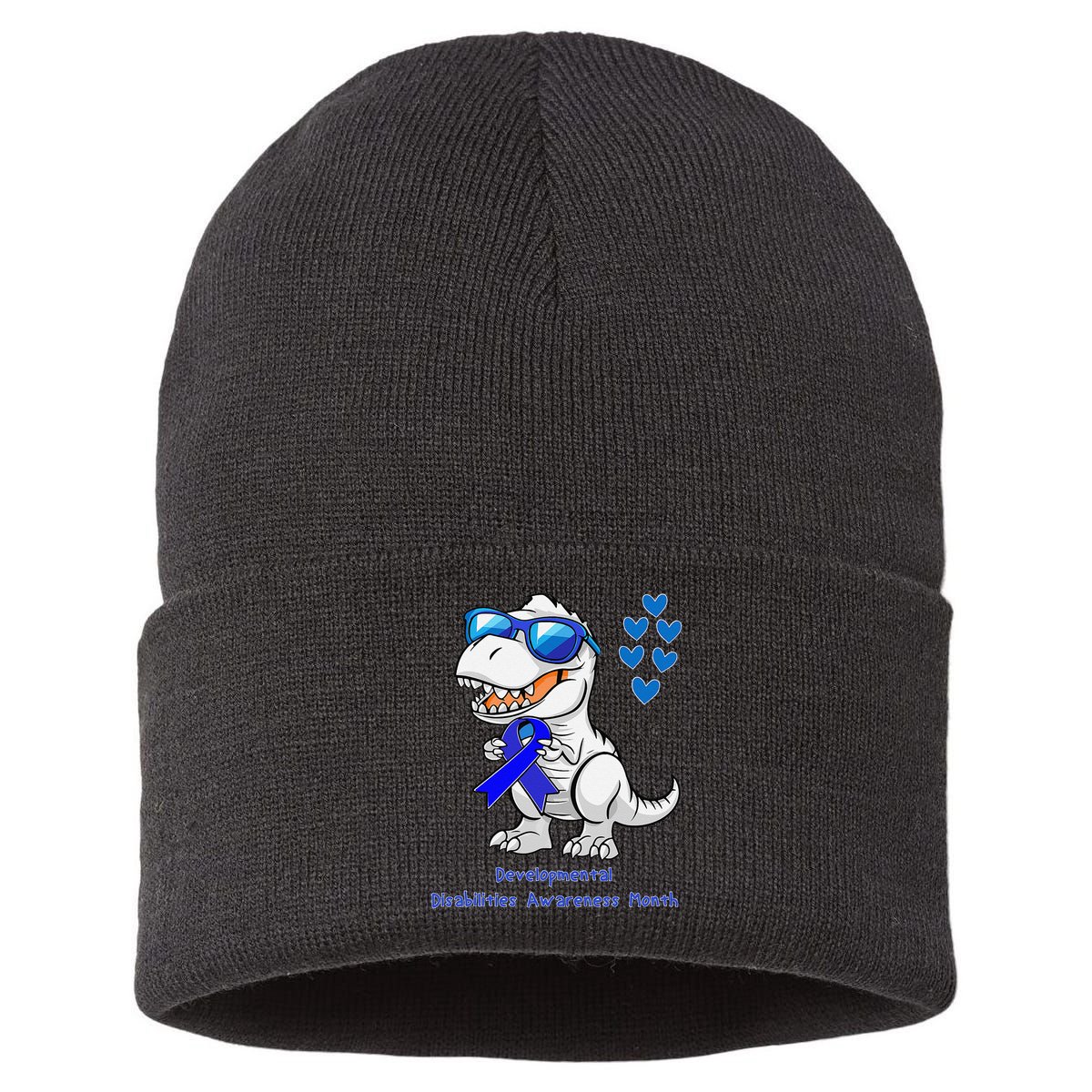 T-rex Dinosaur Developmental Disabilities Awareness Month Sustainable Knit Beanie