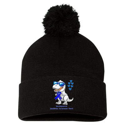T-rex Dinosaur Developmental Disabilities Awareness Month Pom Pom 12in Knit Beanie