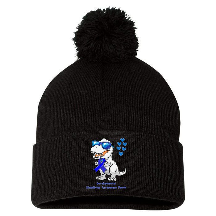 T-rex Dinosaur Developmental Disabilities Awareness Month Pom Pom 12in Knit Beanie