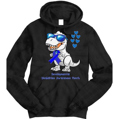 T-rex Dinosaur Developmental Disabilities Awareness Month Tie Dye Hoodie
