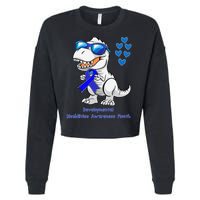 T-rex Dinosaur Developmental Disabilities Awareness Month Cropped Pullover Crew