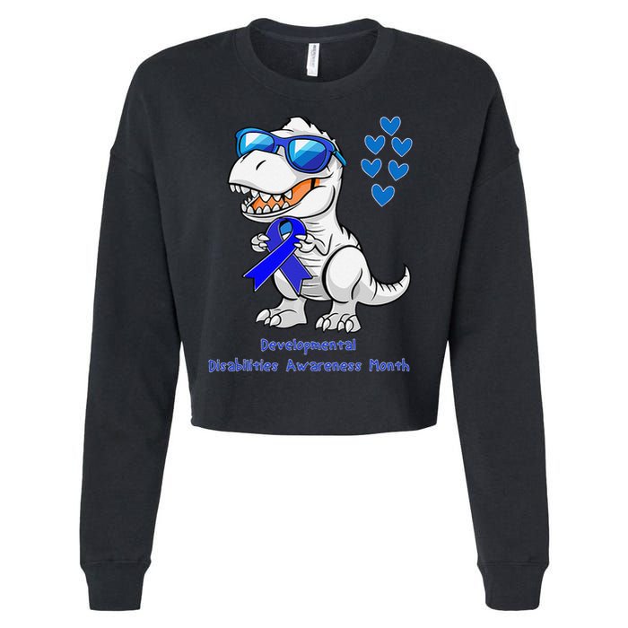T-rex Dinosaur Developmental Disabilities Awareness Month Cropped Pullover Crew