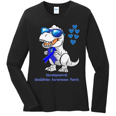 T-rex Dinosaur Developmental Disabilities Awareness Month Ladies Long Sleeve Shirt