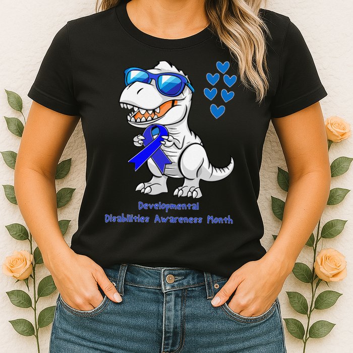 T-rex Dinosaur Developmental Disabilities Awareness Month Womens T-Shirt