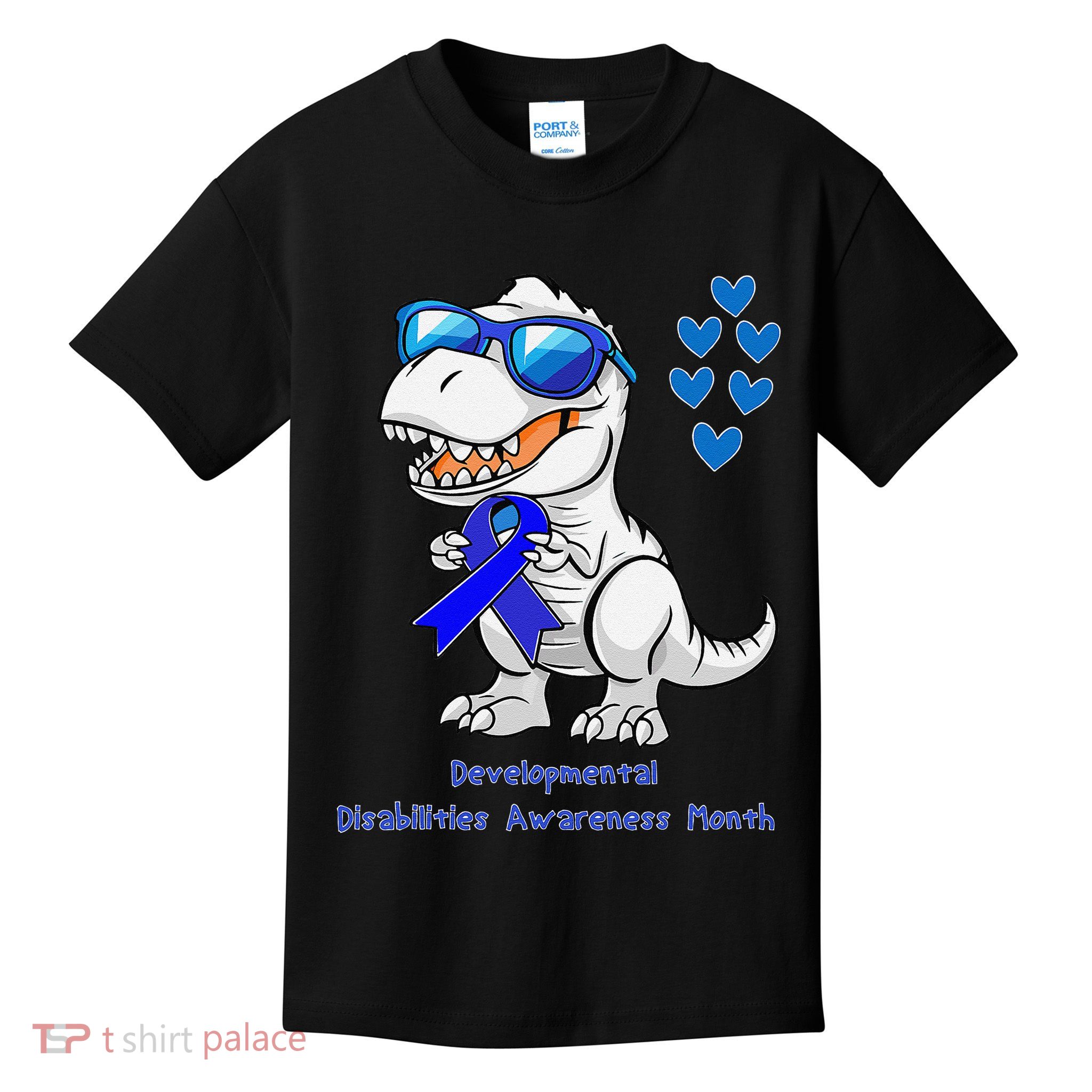 T-rex Dinosaur Developmental Disabilities Awareness Month Kids T-Shirt
