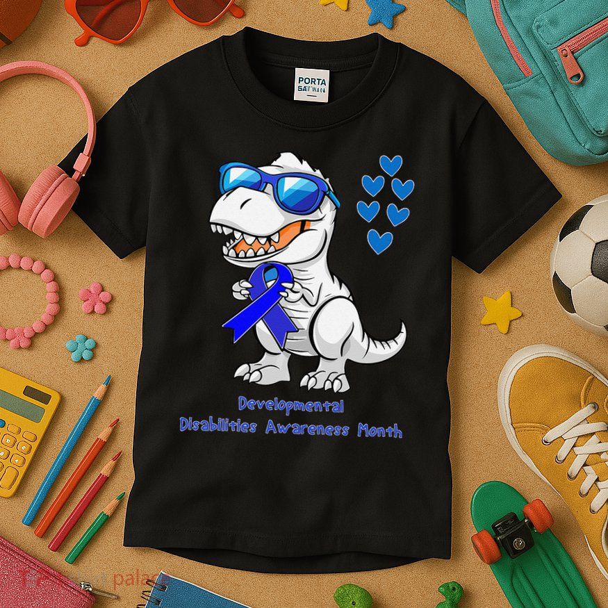 T-rex Dinosaur Developmental Disabilities Awareness Month Kids T-Shirt