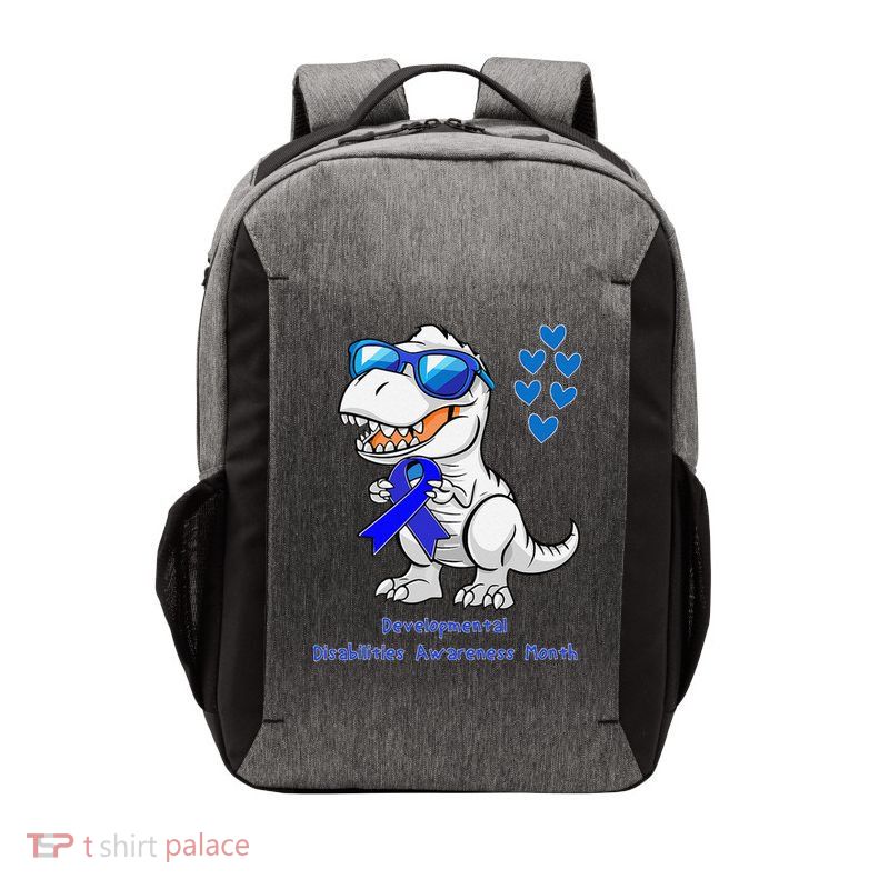 T-rex Dinosaur Developmental Disabilities Awareness Month Vector Backpack