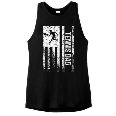 Tennis Dad Distressed Vintage American Flag Tennis Papa Meaningful Gift Ladies PosiCharge Tri-Blend Wicking Tank