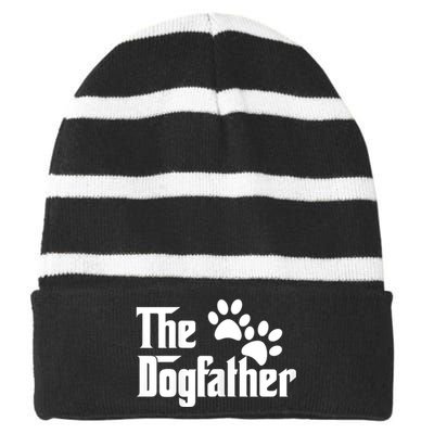 The Dogfather Dog Father Pet Owner Striped Beanie with Solid Band