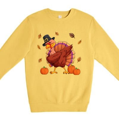 Thanksgiving Day Dabbing Turkey Pilgrim Boys Girls Cute Gift Premium Crewneck Sweatshirt