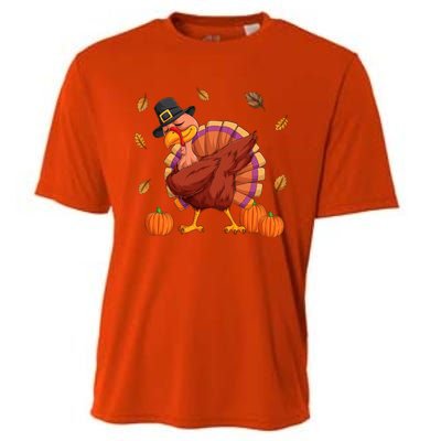 Thanksgiving Day Dabbing Turkey Pilgrim Boys Girls Cute Gift Cooling Performance Crew T-Shirt