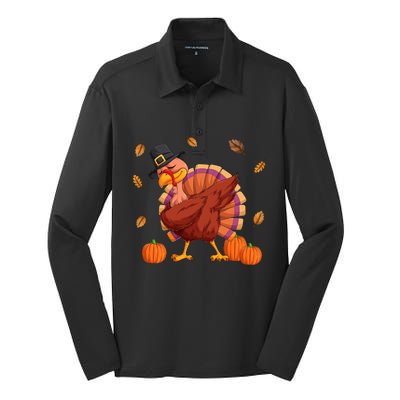 Thanksgiving Day Dabbing Turkey Pilgrim Boys Girls Cute Gift Silk Touch Performance Long Sleeve Polo