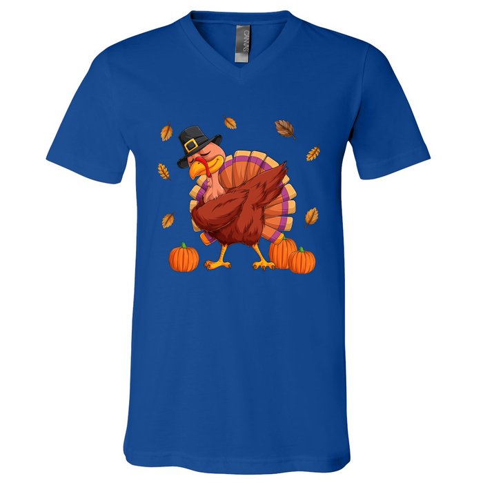 Thanksgiving Day Dabbing Turkey Pilgrim Boys Girls Cute Gift V-Neck T-Shirt