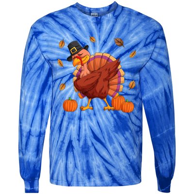 Thanksgiving Day Dabbing Turkey Pilgrim Boys Girls Cute Gift Tie-Dye Long Sleeve Shirt