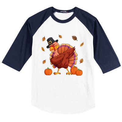 Thanksgiving Day Dabbing Turkey Pilgrim Boys Girls Cute Gift Baseball Sleeve Shirt