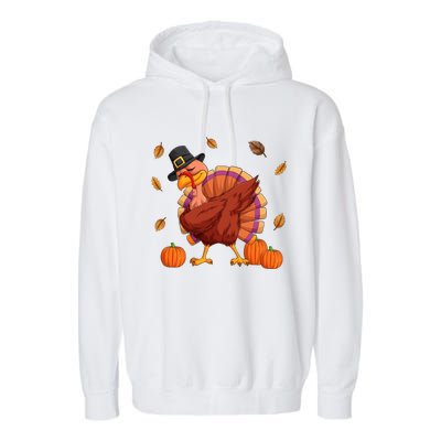 Thanksgiving Day Dabbing Turkey Pilgrim Boys Girls Cute Gift Garment-Dyed Fleece Hoodie