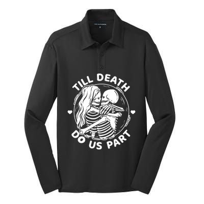 Till Death Do Us Part Funny Skeleton Couple Kissing Silk Touch Performance Long Sleeve Polo