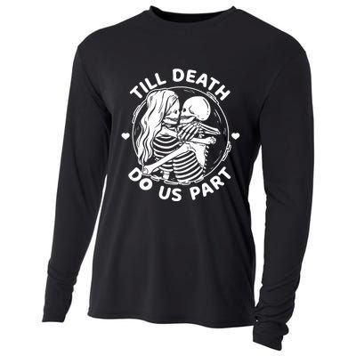 Till Death Do Us Part Funny Skeleton Couple Kissing Cooling Performance Long Sleeve Crew