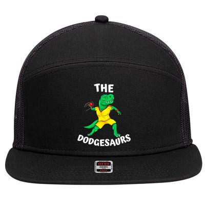 The Dodgesaurs Dodgeball Team Name Funny Dinosaur Dodgeball 7 Panel Mesh Trucker Snapback Hat