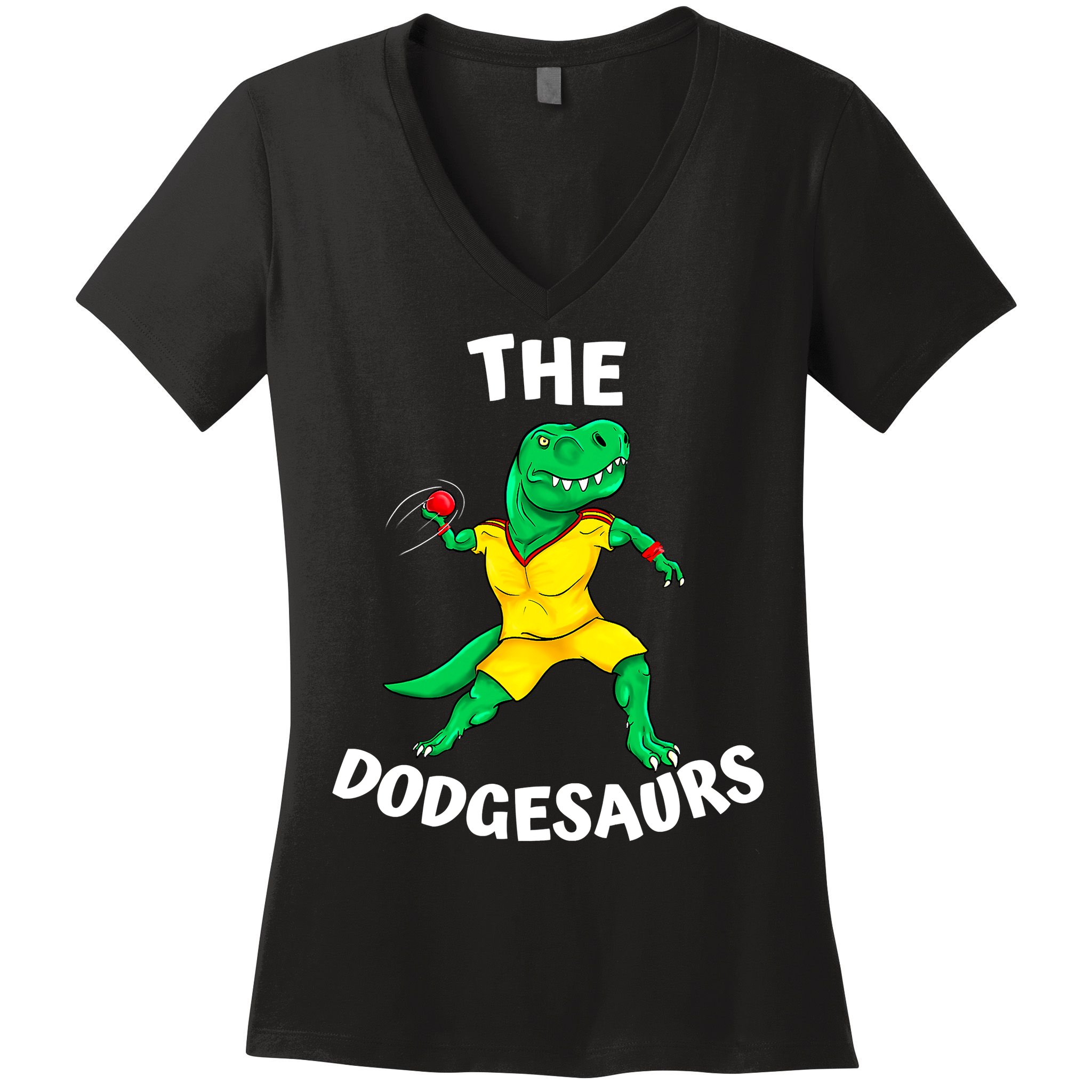 The Dodgesaurs Dodgeball Team Name Funny Dinosaur Dodgeball Women's V-Neck T-Shirt