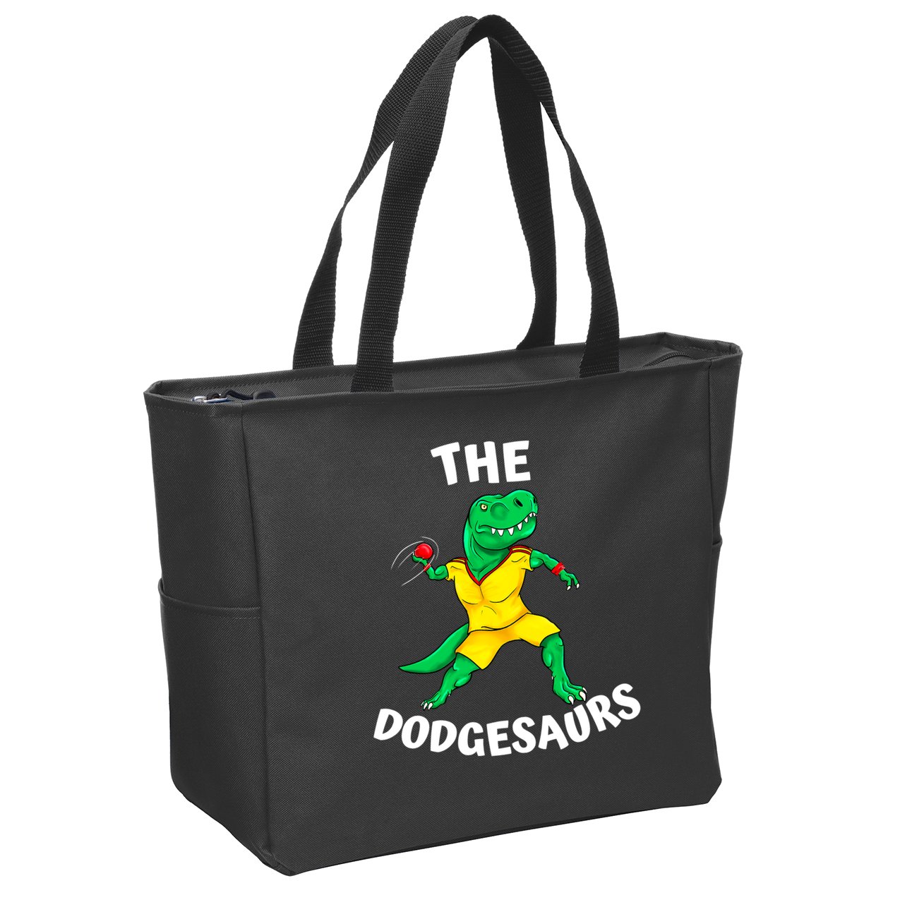 The Dodgesaurs Dodgeball Team Name Funny Dinosaur Dodgeball Zip Tote Bag