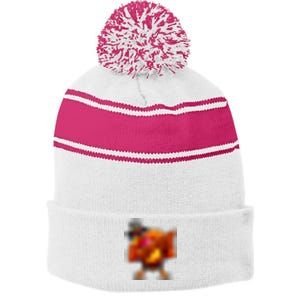 Thanksgiving Day Dabbing Turkey Pilgrim Funny Dab Stripe Pom Pom Beanie