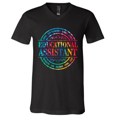 Tie Dye Educational Assistant Paraprofessional Educator V-Neck T-Shirt