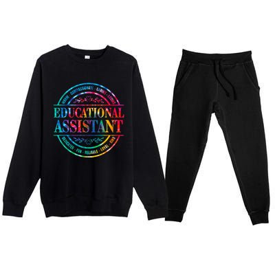 Tie Dye Educational Assistant Paraprofessional Educator Premium Crewneck Sweatsuit Set