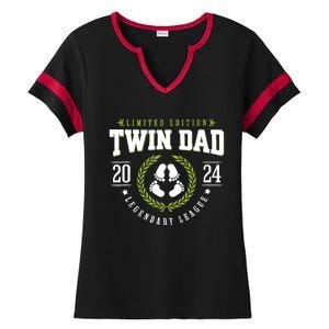 Twin Dad Est 2024 Twin Dad To Be Gifts New Daddy Viii Ladies Halftime Notch Neck Tee