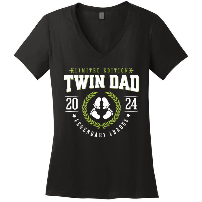 Twin Dad Est 2024 Twin Dad To Be Gifts New Daddy Viii Women's V-Neck T-Shirt